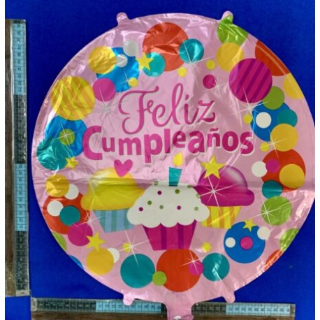 G – 014 globo feliz cumpleaños rosa muffins 45cm C/25 1066